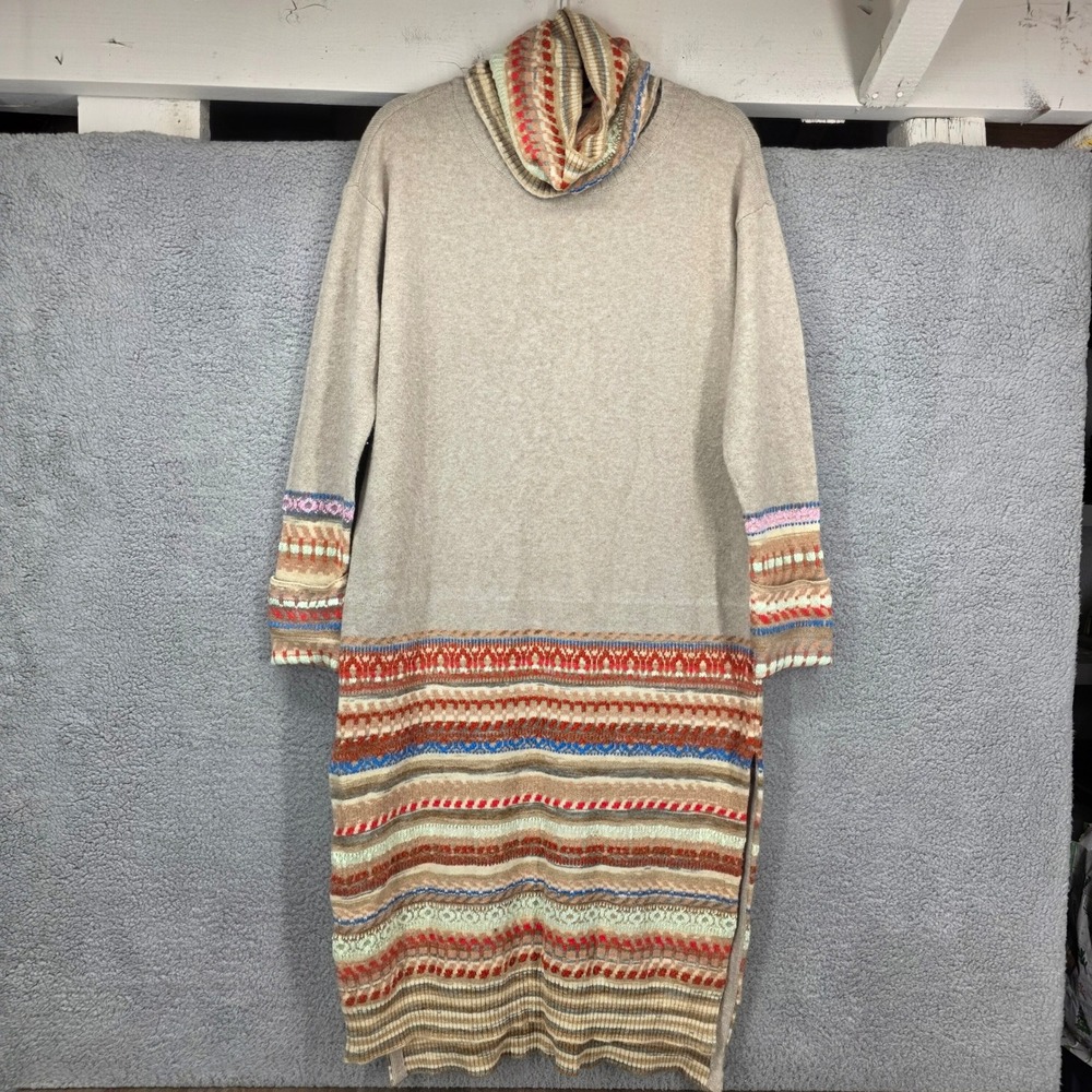 Daily Practice Anthropologie Cowl Neck Fair Isle Sweater Dress Tan Multi XS